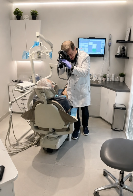 Dentist use camera to fix results after dental cleaning